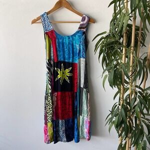 Patricia Dress Womens Medium Colorful Floral Hawaiian Summer Tropical Patchwork